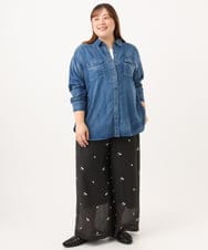 OLLID36129 eur3(エウルキューブ) 【大きいサイズ】シア―ワイドパンツ ダークグレー(刺繍）