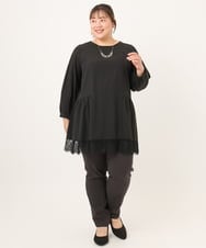 OLLKD07089 eur3(エウルキューブ) 【シリーズ累計販売2万枚！/大きいサイズ】さらさらストレッチテーパードパンツ ダークグレー