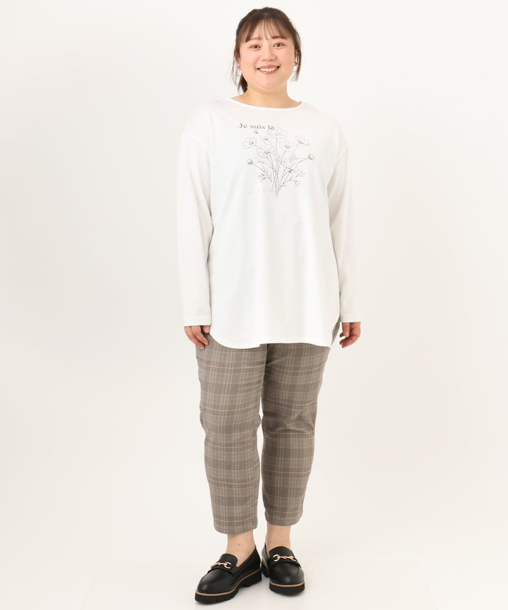 OLLKD08089 eur3(エウルキューブ) 【シリーズ累計販売2万枚！/大きいサイズ】さらさらストレッチカットレングステーパードパンツ ダークブラウン(チェック)
