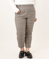 OLLKD08089 eur3(エウルキューブ) 【シリーズ累計販売2万枚！/大きいサイズ】さらさらストレッチカットレングステーパードパンツ ダークブラウン(チェック)