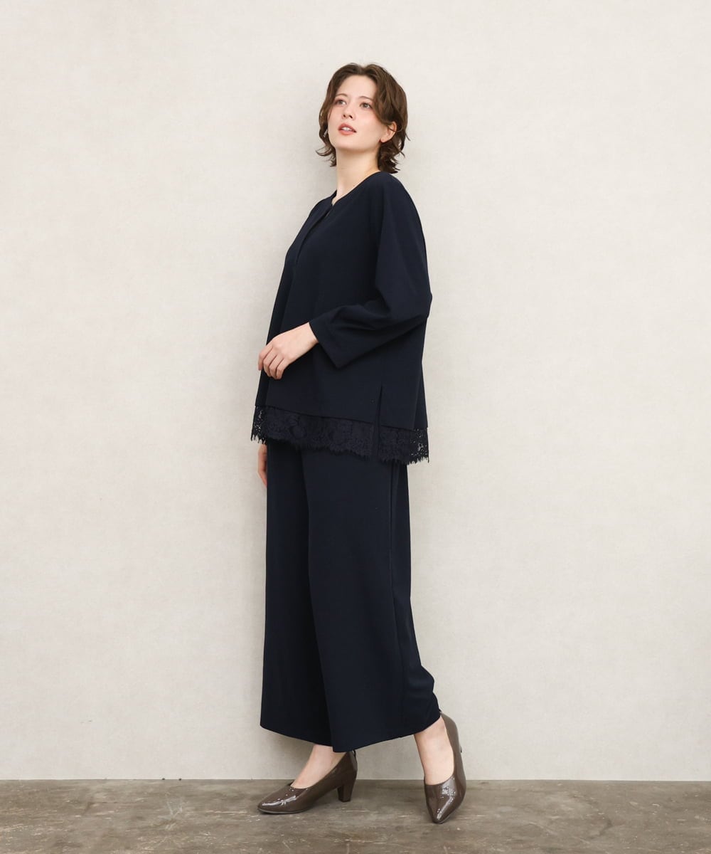 OLLKD09099 eur3(エウルキューブ) 【大きいサイズ/洗える/セットアップ対応】カットジョーゼットワイドパンツ ネイビー