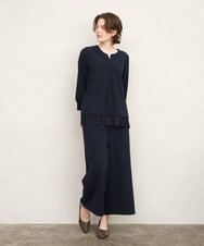 OLLKD09099 eur3(エウルキューブ) 【大きいサイズ/洗える/セットアップ対応】カットジョーゼットワイドパンツ ネイビー