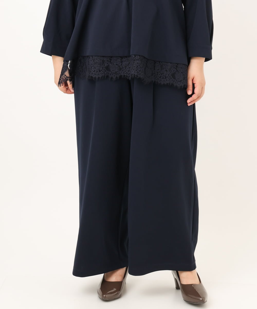OLLKD09099 eur3(エウルキューブ) 【大きいサイズ/洗える/セットアップ対応】カットジョーゼットワイドパンツ ネイビー