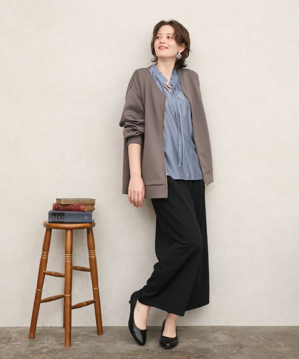 OLLKD09099 eur3(エウルキューブ) 【大きいサイズ/洗える/セットアップ対応】カットジョーゼットワイドパンツ ブラック