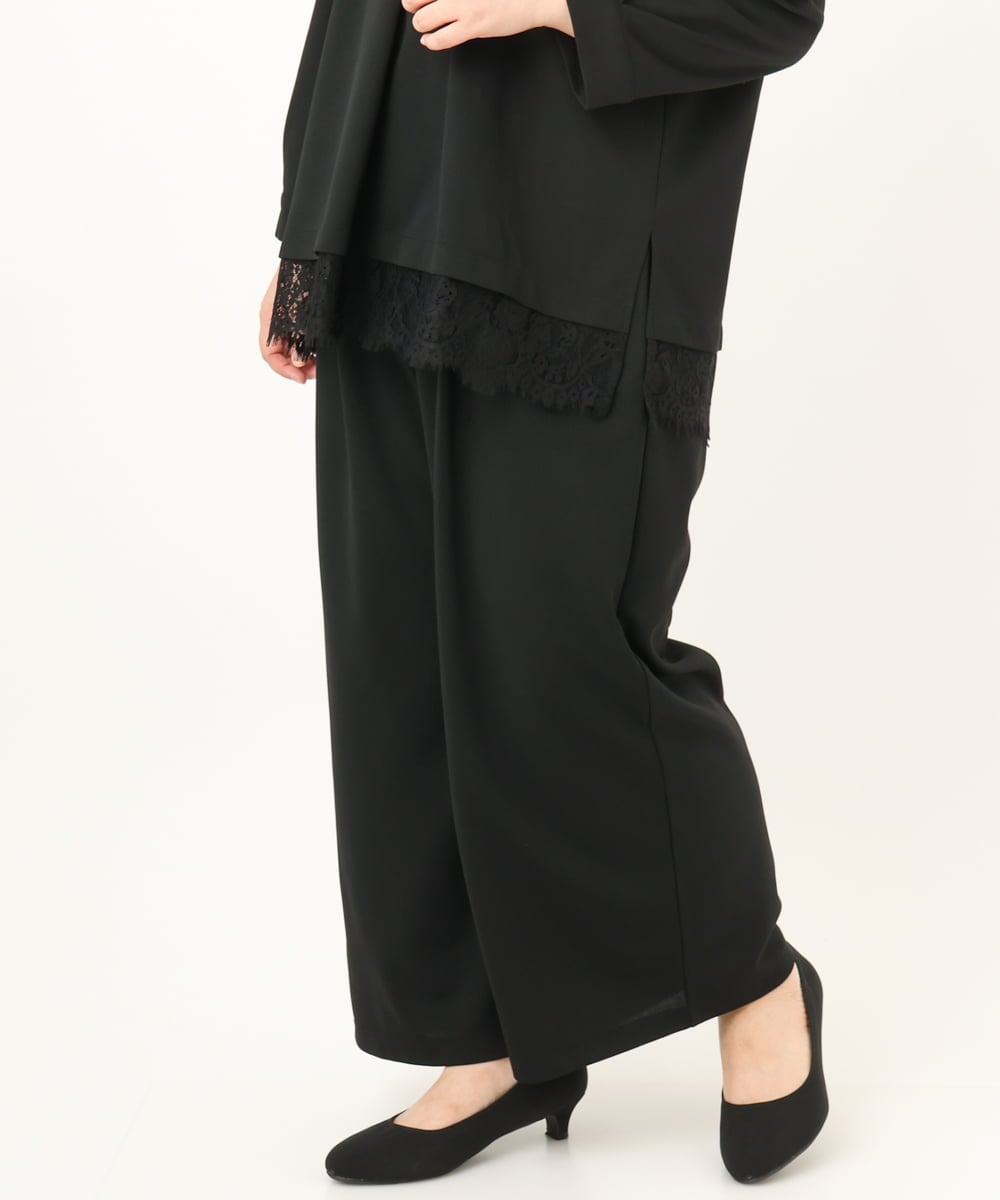 OLLKD09099 eur3(エウルキューブ) 【大きいサイズ/洗える/セットアップ対応】カットジョーゼットワイドパンツ ブラック