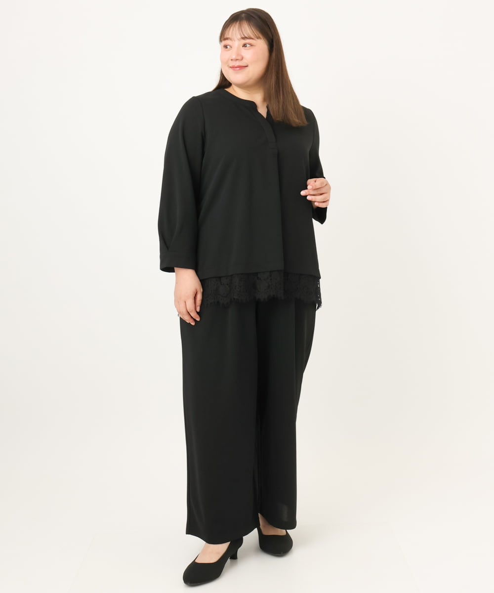 OLLKD09099 eur3(エウルキューブ) 【大きいサイズ/洗える/セットアップ対応】カットジョーゼットワイドパンツ ブラック