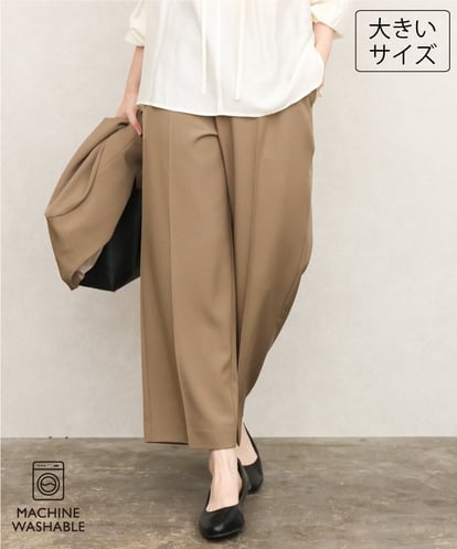 OLLKD12139 eur3 【大きいサイズ/洗える/セットアップ対応/11号サイズあり】ストレッチセンタープレスワイドパンツ