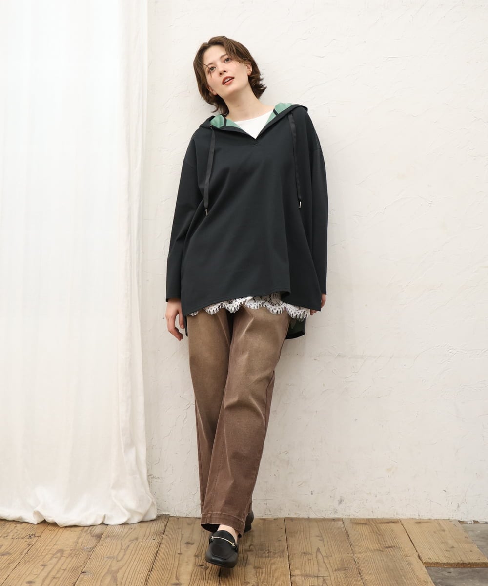 OLLKD13109 eur3(エウルキューブ) 【大きいサイズ/洗える】カラーストレッチデニム ダークブラウン