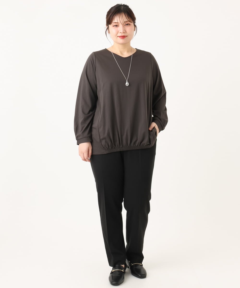 OLLLA10099 eur3(エウルキューブ) 【大きいサイズ】ロイヤルヒート裏起毛テーパードパンツ ブラック(94)