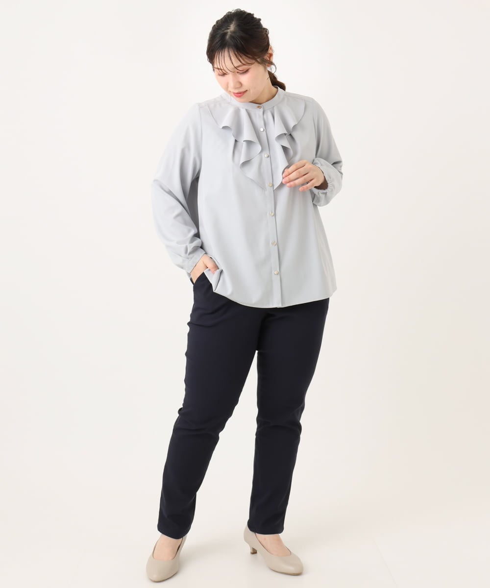 OLLLA16089 eur3(エウルキューブ) 【シリーズ累計販売2万枚！/大きいサイズ】さらさらストレッチ裏起毛テーパードパンツ ネイビー(57)
