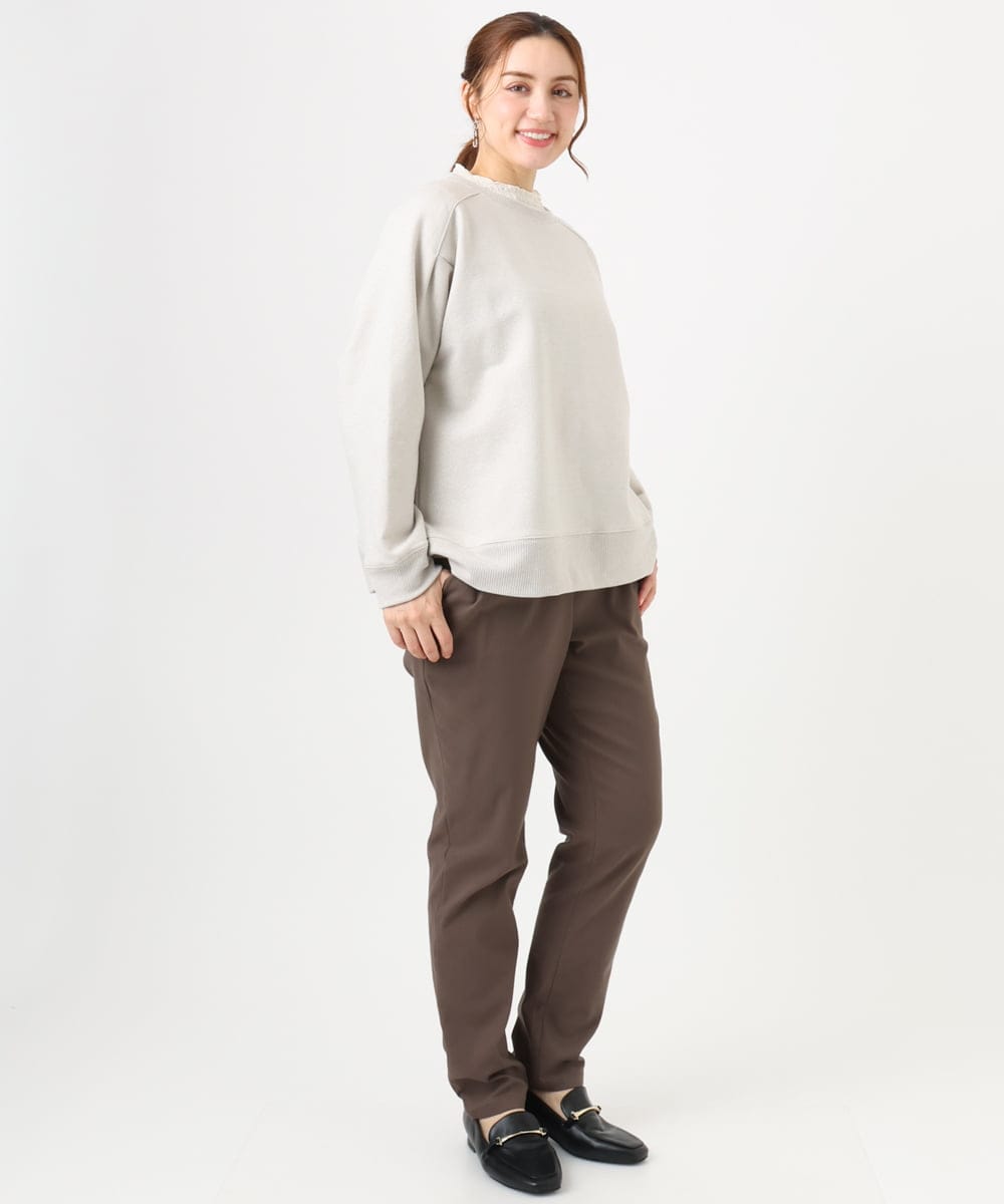 OLLLA16089 eur3(エウルキューブ) 【シリーズ累計販売2万枚！/大きいサイズ】さらさらストレッチ裏起毛テーパードパンツ モカ(84)