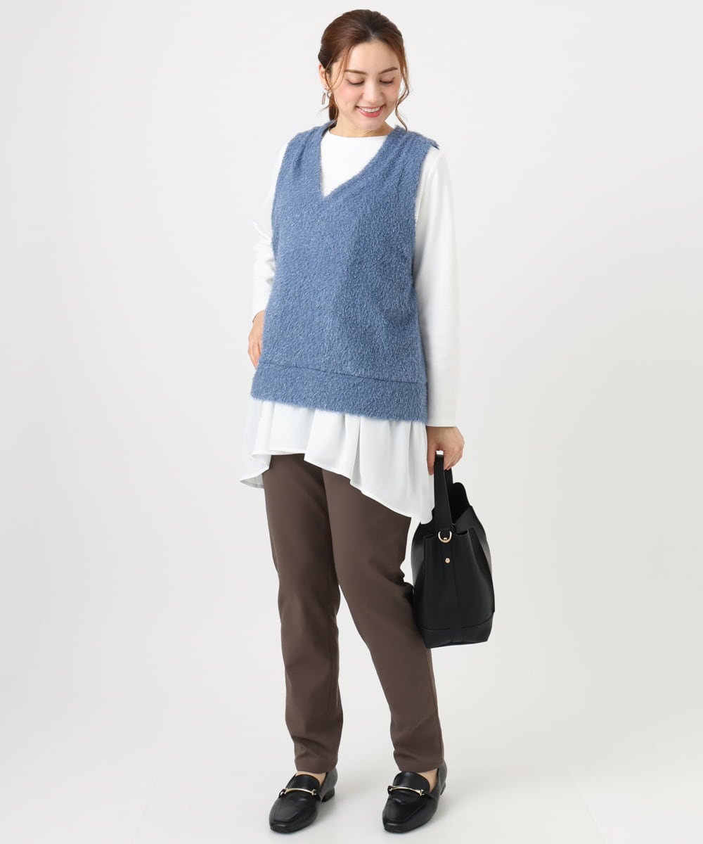 OLLLA16089 eur3(エウルキューブ) 【シリーズ累計販売2万枚！/大きいサイズ】さらさらストレッチ裏起毛テーパードパンツ モカ(84)