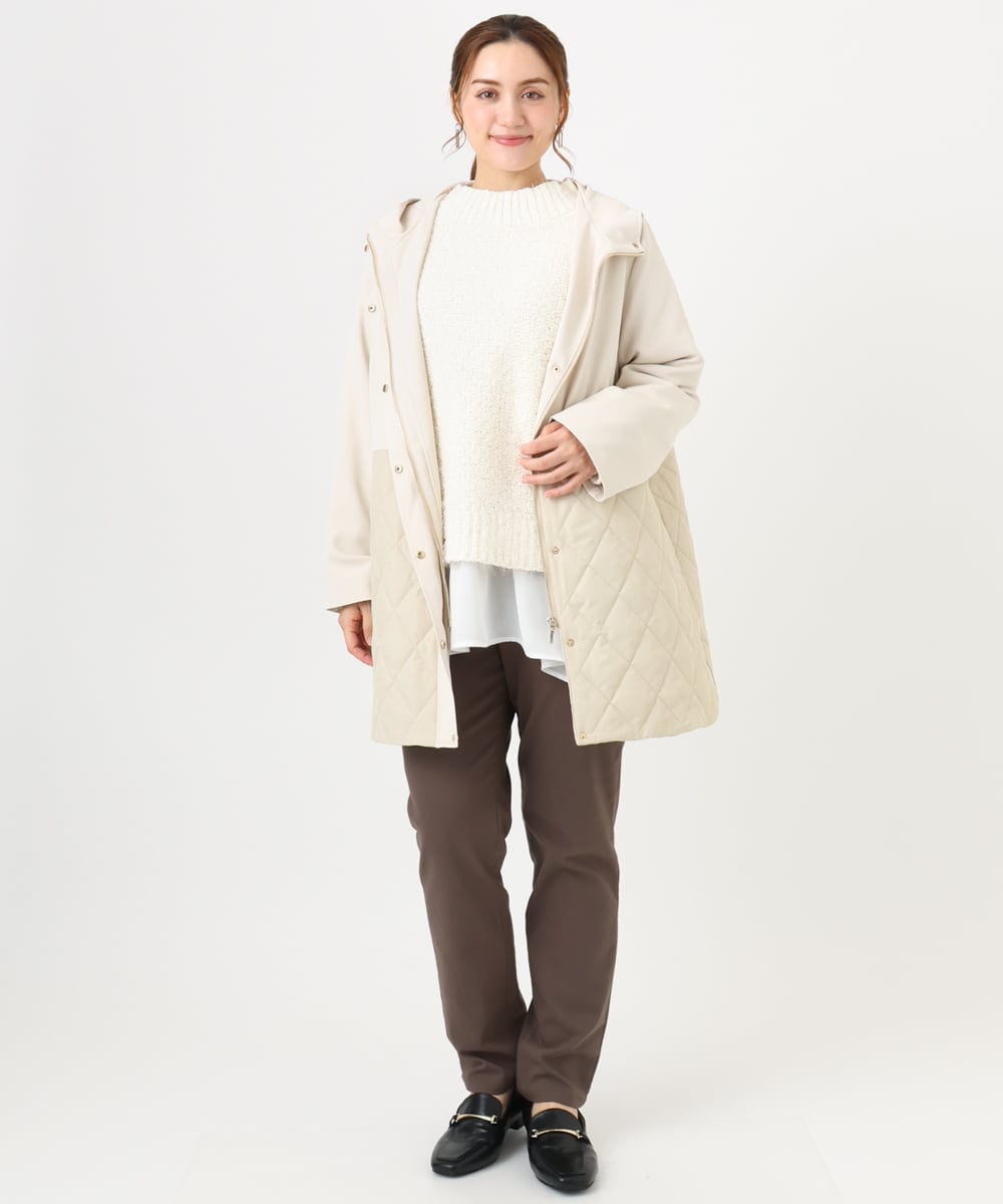 OLLLA16089 eur3(エウルキューブ) 【シリーズ累計販売2万枚！/大きいサイズ】さらさらストレッチ裏起毛テーパードパンツ モカ(84)