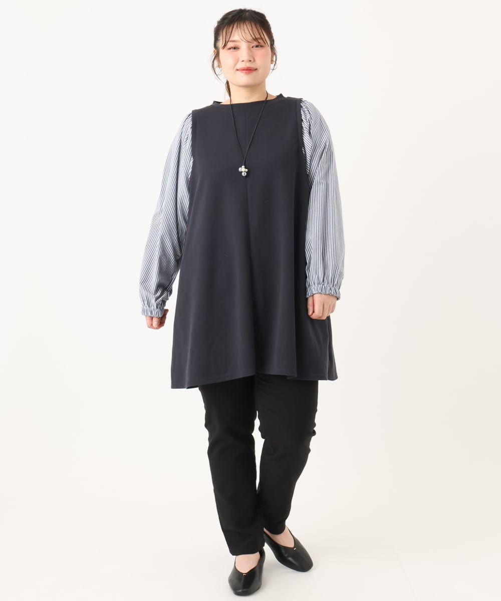 OLLLA16089 eur3(エウルキューブ) 【シリーズ累計販売2万枚！/大きいサイズ】さらさらストレッチ裏起毛テーパードパンツ ブラック(94)