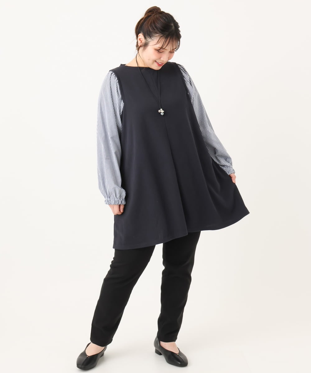 OLLLA16089 eur3(エウルキューブ) 【シリーズ累計販売2万枚！/大きいサイズ】さらさらストレッチ裏起毛テーパードパンツ ブラック(94)