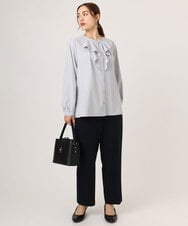 OLLLA19139 eur3(エウルキューブ) 【大きいサイズ/11号サイズあり】カットジョーゼットテーパードパンツ ネイビー(57)