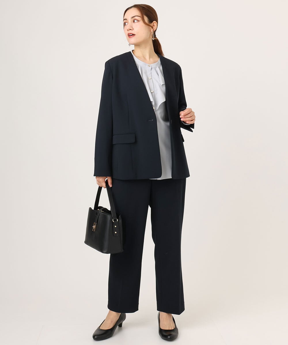 OLLLA19139 eur3(エウルキューブ) 【大きいサイズ/11号サイズあり】カットジョーゼットテーパードパンツ ネイビー(57)