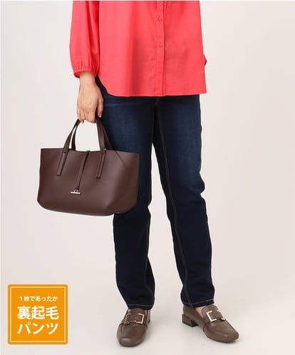 OLLLA21089 eur3 【大きいサイズ】ゆるフィットスキニー裏起毛デニムパンツ