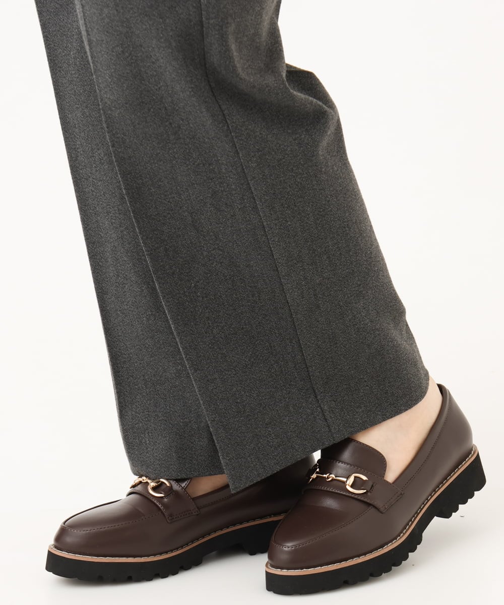 OLLLD17099 eur3(エウルキューブ) 【大きいサイズ/洗える/裏起毛】センタープレスストレートパンツ ダークグレー