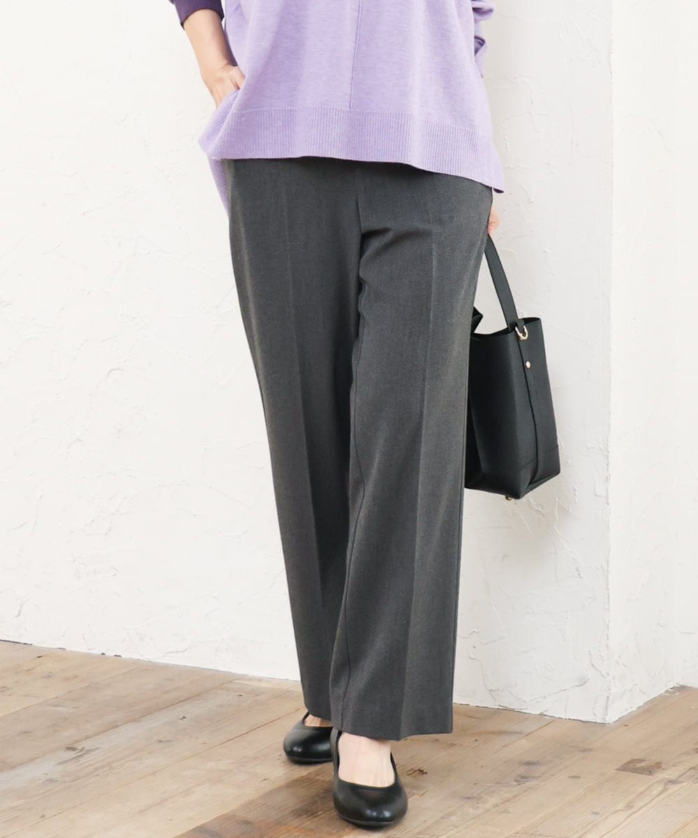 OLLLD17099 eur3(エウルキューブ) 【大きいサイズ/洗える/裏起毛】センタープレスストレートパンツ ダークグレー