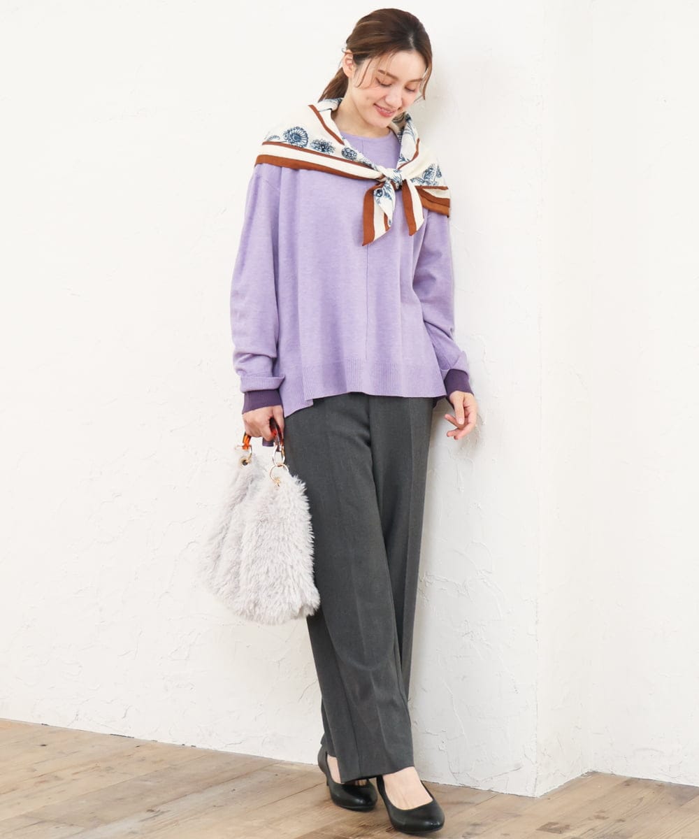 OLLLD17099 eur3(エウルキューブ) 【大きいサイズ/洗える/裏起毛】センタープレスストレートパンツ ダークグレー
