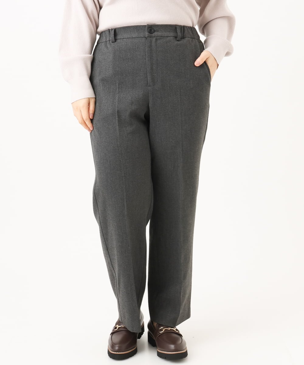 OLLLD17099 eur3(エウルキューブ) 【大きいサイズ/洗える/裏起毛】センタープレスストレートパンツ ダークグレー