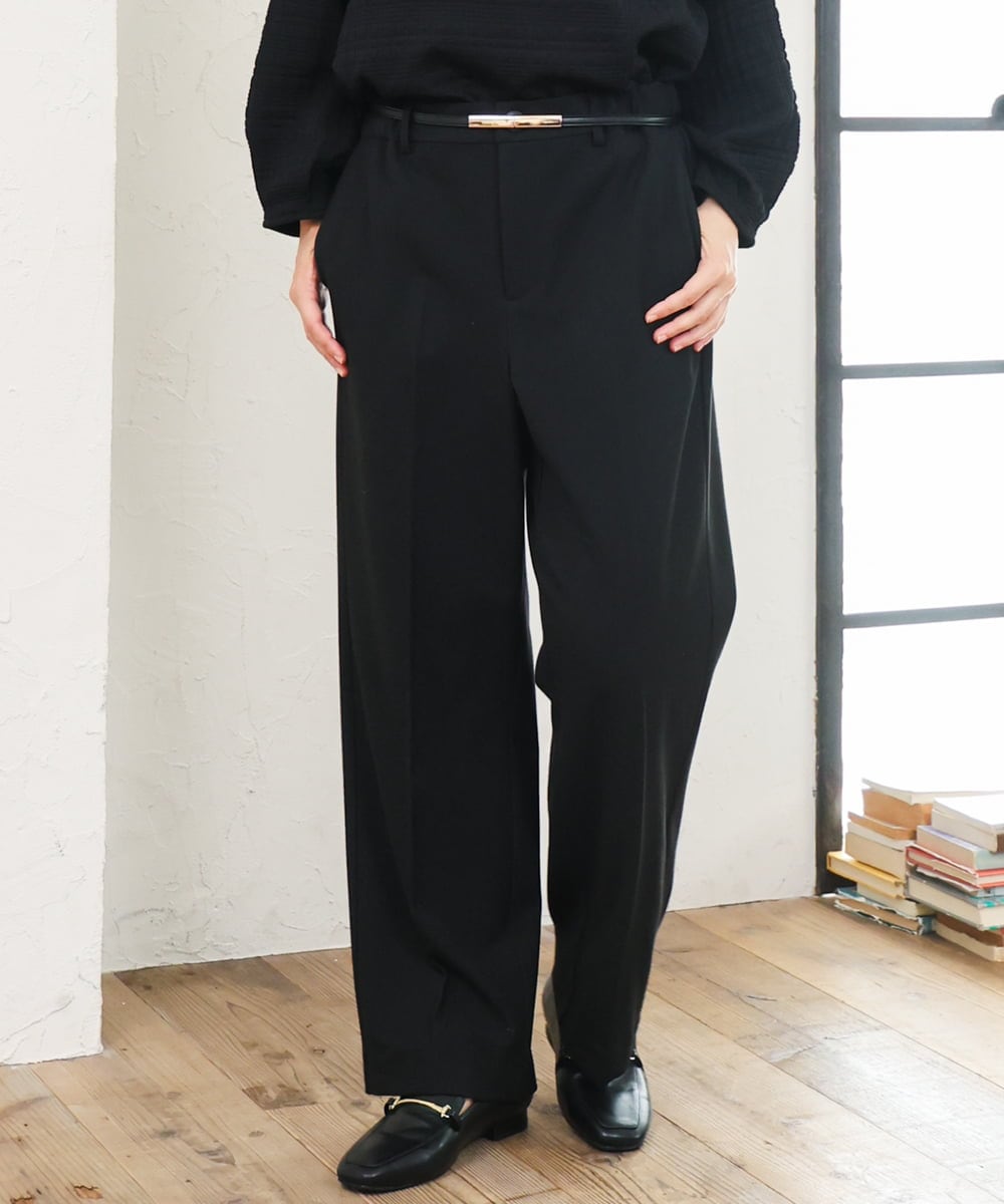 OLLLD17099 eur3(エウルキューブ) 【大きいサイズ/洗える/裏起毛】センタープレスストレートパンツ ブラック