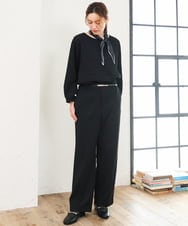 OLLLD17099 eur3(エウルキューブ) 【大きいサイズ/洗える/裏起毛】センタープレスストレートパンツ ブラック