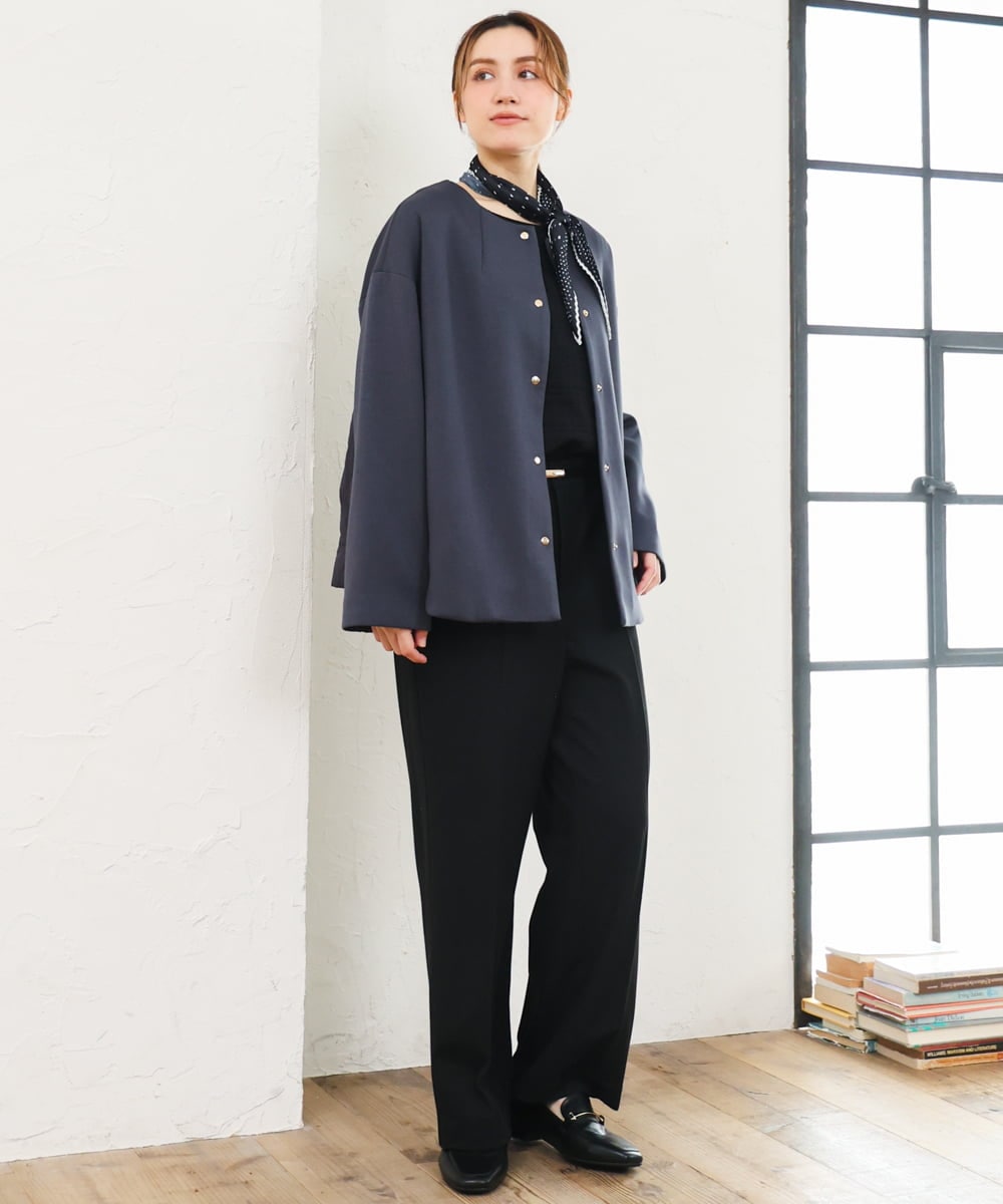 OLLLD17099 eur3(エウルキューブ) 【大きいサイズ/洗える/裏起毛】センタープレスストレートパンツ ブラック