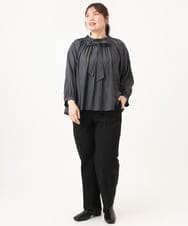 OLLLD17099 eur3(エウルキューブ) 【大きいサイズ/洗える/裏起毛】センタープレスストレートパンツ ブラック