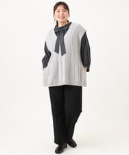 OLLLD17099 eur3(エウルキューブ) 【大きいサイズ/洗える/裏起毛】センタープレスストレートパンツ ブラック