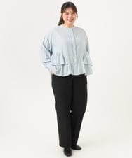 OLLLD17099 eur3(エウルキューブ) 【大きいサイズ/洗える/裏起毛】センタープレスストレートパンツ ブラック