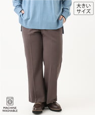 OLLLD19099 eur3(エウルキューブ) 【大きいサイズ/洗える/ 裏起毛】センタープレスチェック柄ストレートパンツ アイボリーブラック