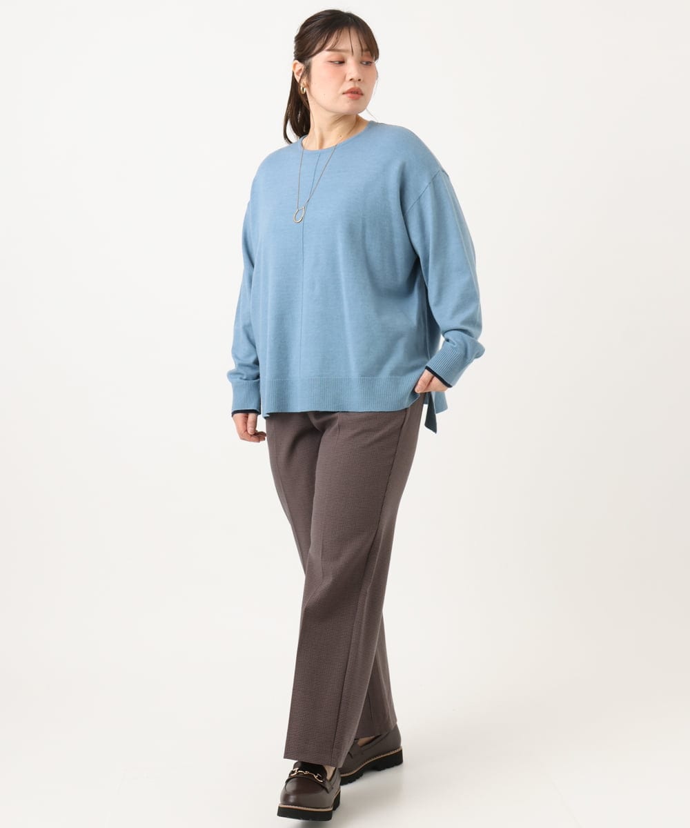 OLLLD19099 eur3(エウルキューブ) 【大きいサイズ/洗える/ 裏起毛】センタープレスチェック柄ストレートパンツ アイボリーブラック
