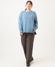OLLLD19099 eur3(エウルキューブ) 【大きいサイズ/洗える/ 裏起毛】センタープレスチェック柄ストレートパンツ アイボリーブラック