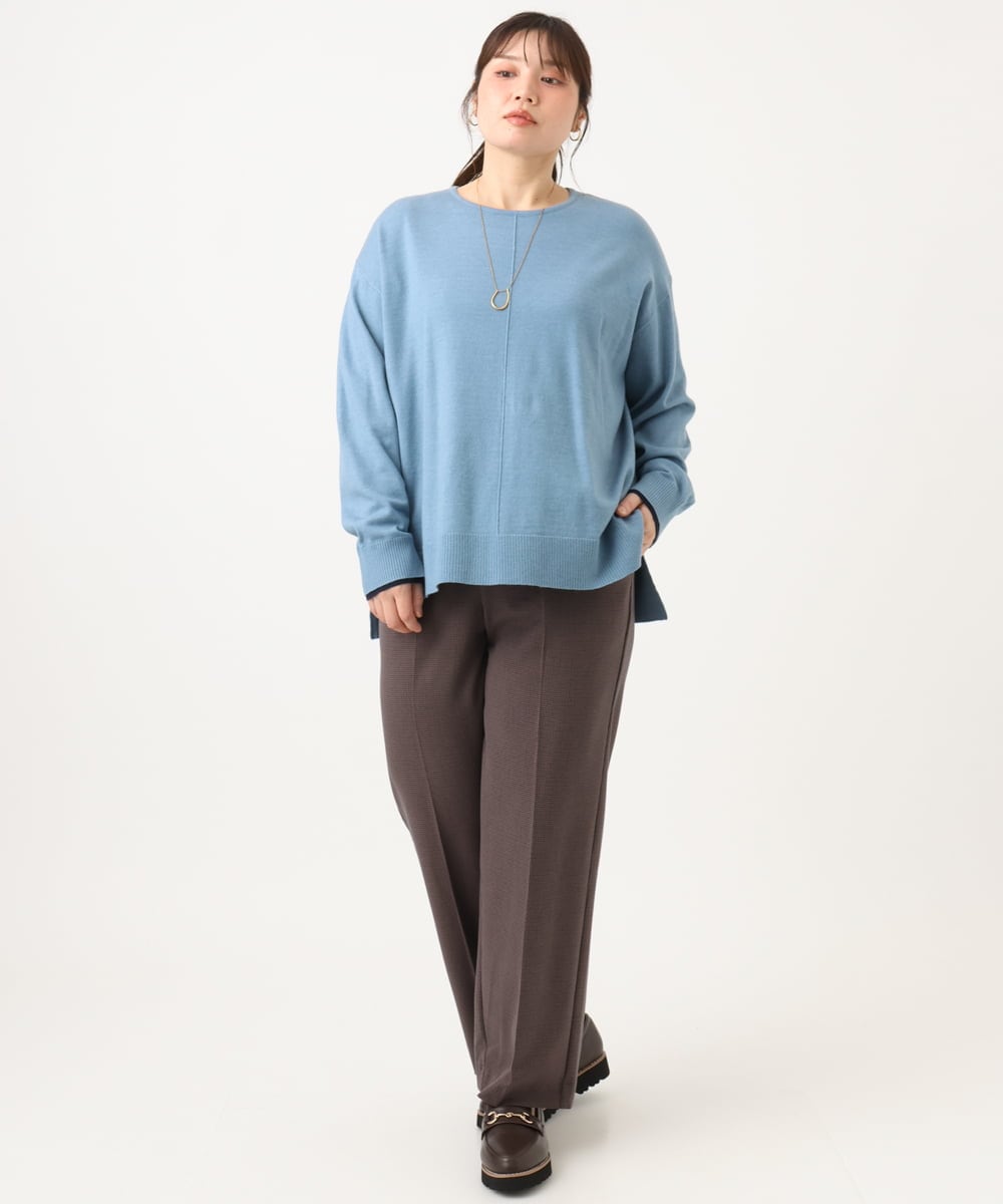OLLLD19099 eur3(エウルキューブ) 【大きいサイズ/洗える/ 裏起毛】センタープレスチェック柄ストレートパンツ アイボリーブラック