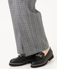 OLLLD19099 eur3(エウルキューブ) 【大きいサイズ/洗える/ 裏起毛】センタープレスチェック柄ストレートパンツ グレー