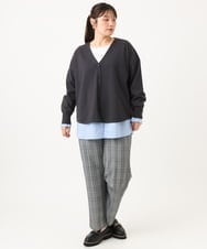 OLLLD19099 eur3(エウルキューブ) 【大きいサイズ/洗える/ 裏起毛】センタープレスチェック柄ストレートパンツ グレー
