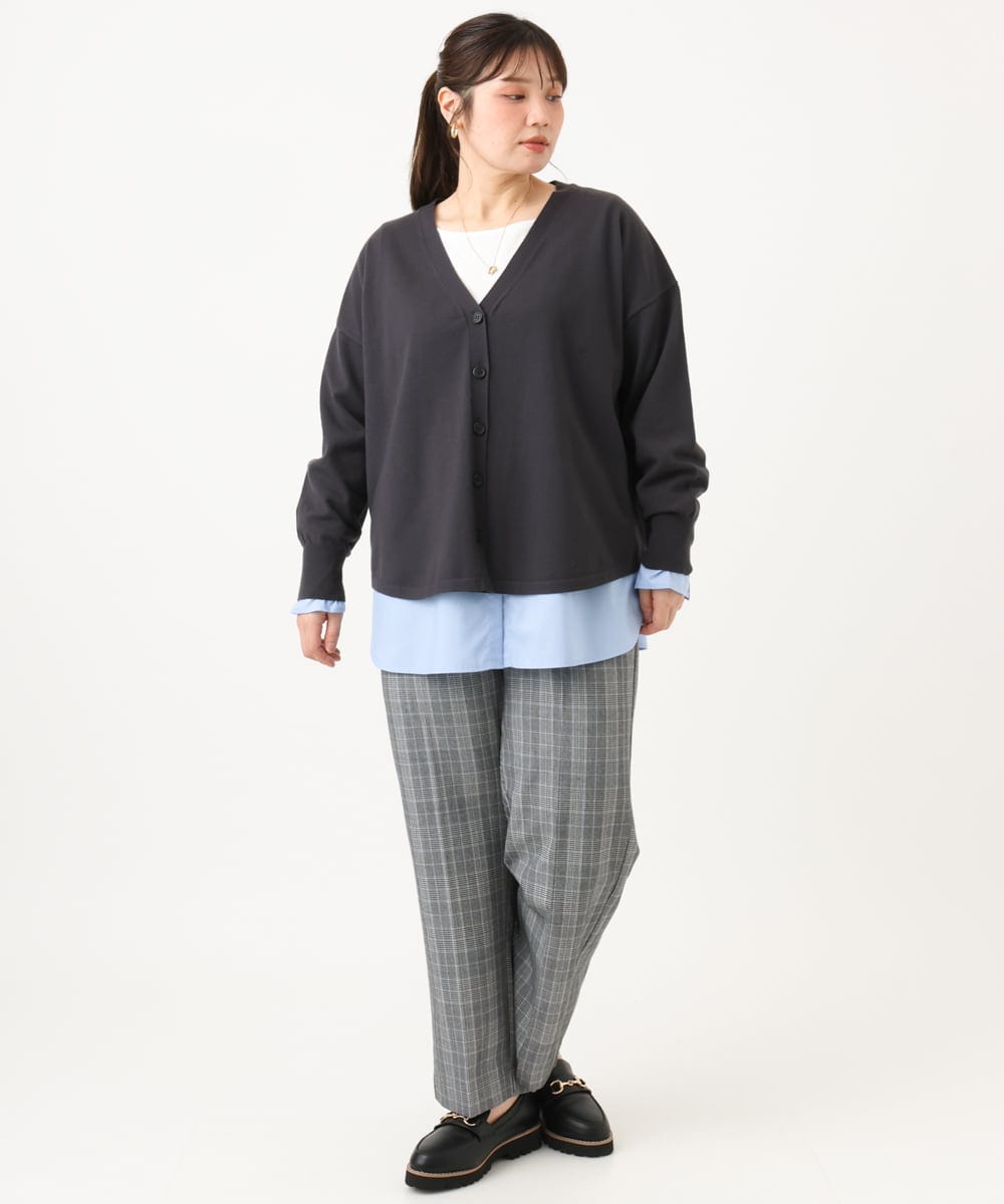 OLLLD19099 eur3(エウルキューブ) 【大きいサイズ/洗える/ 裏起毛】センタープレスチェック柄ストレートパンツ グレー