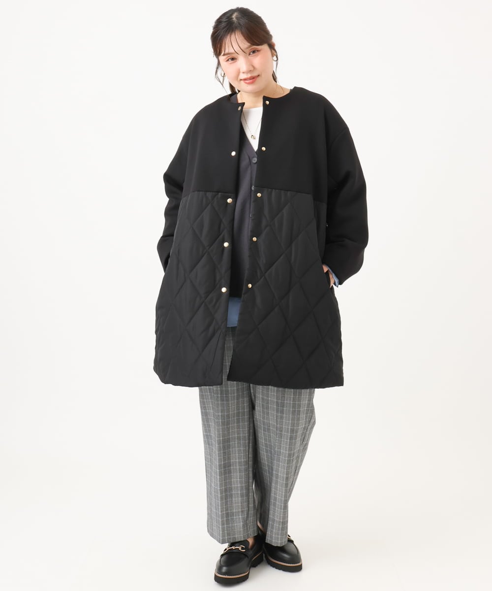 OLLLD19099 eur3(エウルキューブ) 【大きいサイズ/洗える/ 裏起毛】センタープレスチェック柄ストレートパンツ グレー