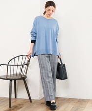 OLLLD19099 eur3(エウルキューブ) 【大きいサイズ/洗える/ 裏起毛】センタープレスチェック柄ストレートパンツ グレー