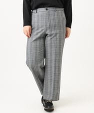 OLLLD19099 eur3(エウルキューブ) 【大きいサイズ/洗える/ 裏起毛】センタープレスチェック柄ストレートパンツ グレー