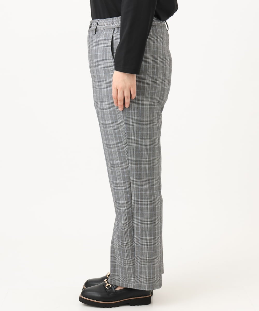 OLLLD19099 eur3(エウルキューブ) 【大きいサイズ/洗える/ 裏起毛】センタープレスチェック柄ストレートパンツ グレー