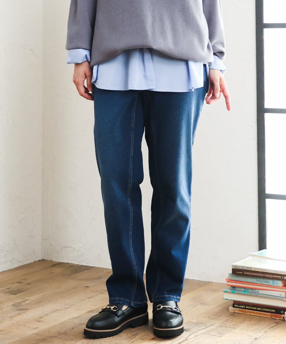 OLLLD21099 eur3(エウルキューブ) 【大きいサイズ/裏起毛】ゆるフィットデニム ネイビー