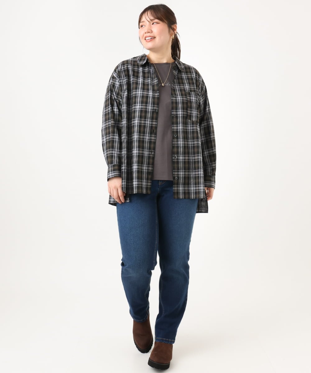 OLLLD21099 eur3(エウルキューブ) 【大きいサイズ/裏起毛】ゆるフィットデニム ネイビー