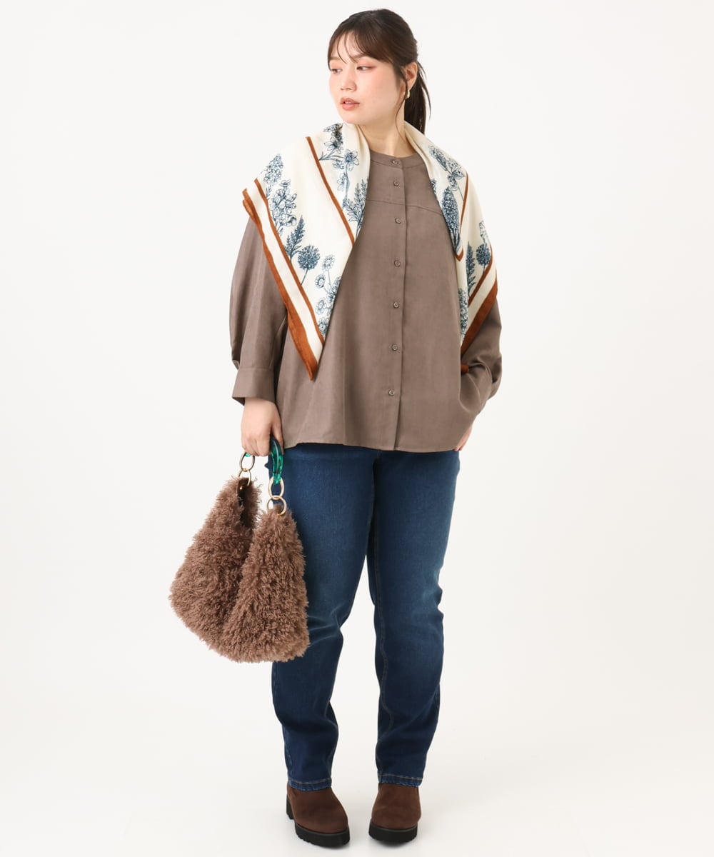 OLLLD21099 eur3(エウルキューブ) 【大きいサイズ/裏起毛】ゆるフィットデニム ネイビー