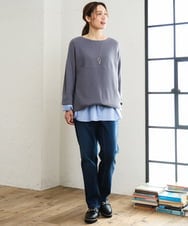 OLLLD21099 eur3(エウルキューブ) 【大きいサイズ/裏起毛】ゆるフィットデニム ネイビー
