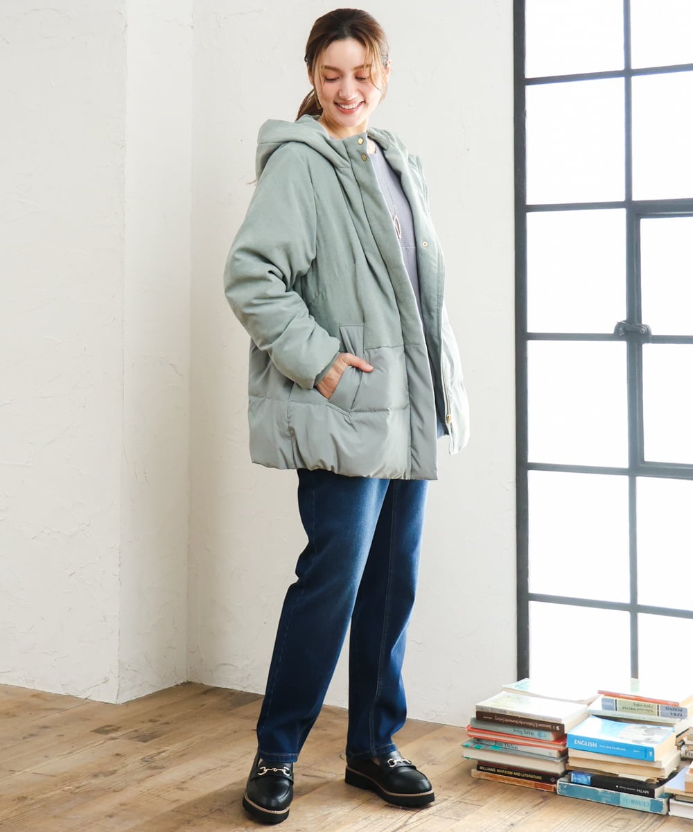 OLLLD21099 eur3(エウルキューブ) 【大きいサイズ/裏起毛】ゆるフィットデニム ネイビー