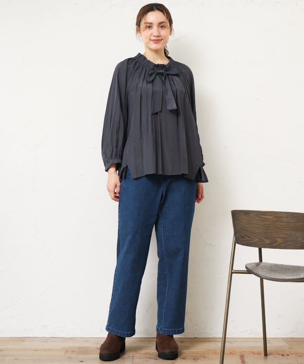 OLLLD21099 eur3(エウルキューブ) 【大きいサイズ/裏起毛】ゆるフィットデニム ネイビー