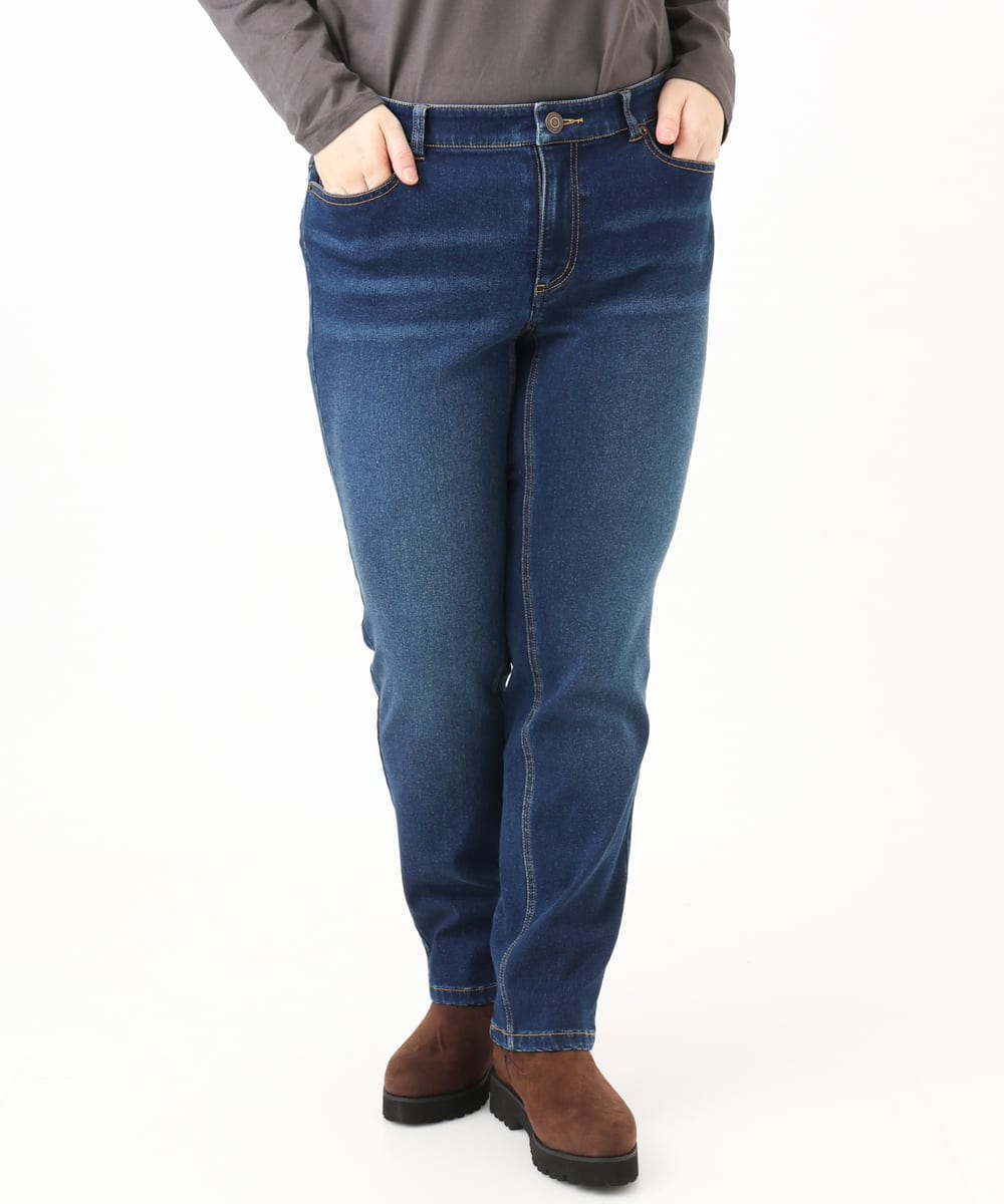OLLLD21099 eur3(エウルキューブ) 【大きいサイズ/裏起毛】ゆるフィットデニム ネイビー